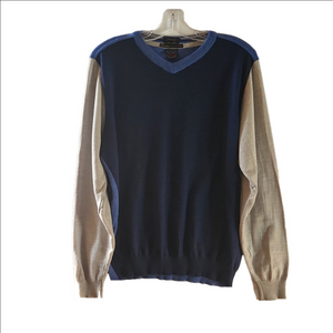 Paul & Shark Yachting gray blue navy colorblock wool  V-neck sweater sz L